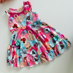 New Summer Kids Girl Dress Cartoon Print O-neck Milk Shred Blue Princess Dress